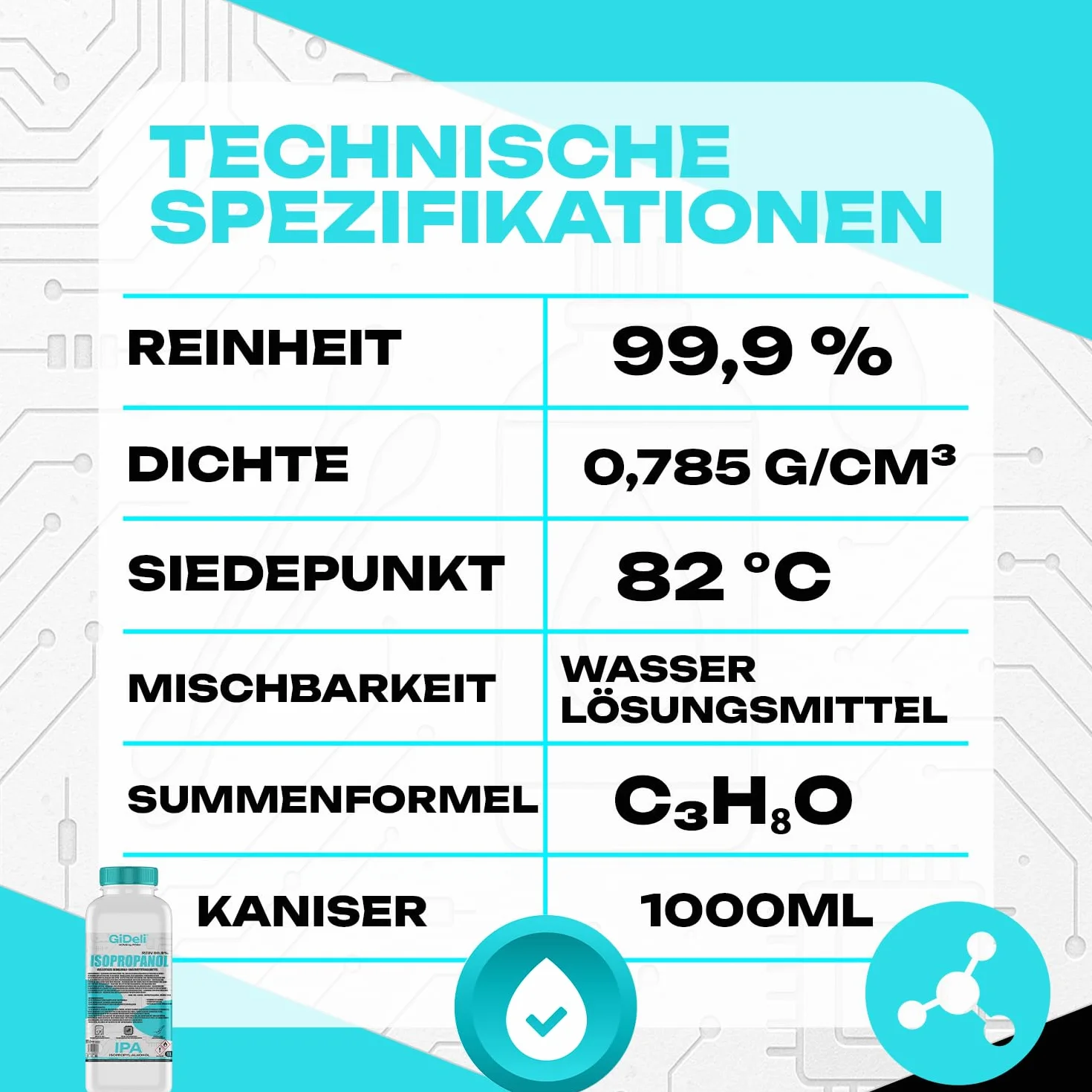 GiDeli Isopropanolo 99,9% 6 litri di alcool isopropilico ad alta percentuale di alcool IPA per la pulizia di componenti elettronici, lenti e schermi, pulizia di resine con stampa 3D