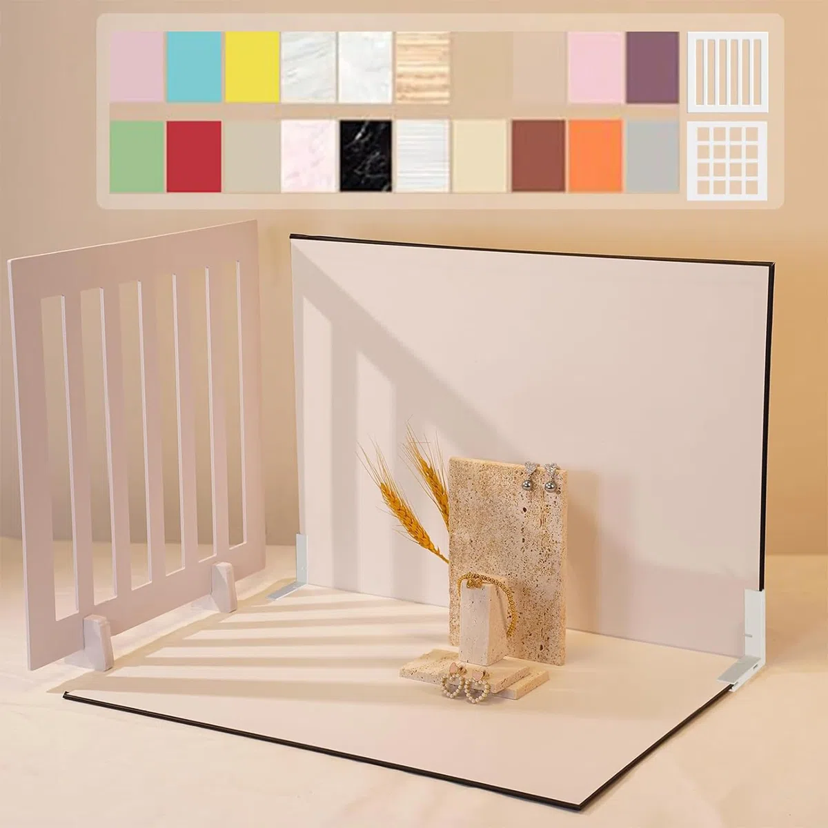 Kit di fondali fotografici per fotografia alimentare, 7 pezzi, 14 modelli, kit da tavolo per piccoli prodotti – puntelli piatti per gioielli e cosmetici (40,6 x 29,2 cm)