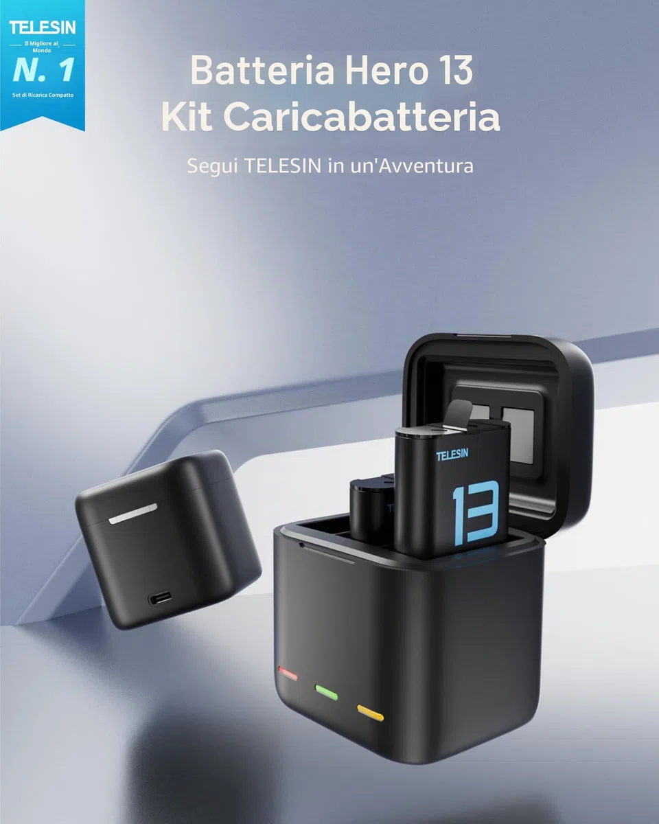 TELESIN Confezione da 2 batterie con caricatore per GoPro Hero 13 Black, batterie a lunga durata come quelle originali + custodia di ricarica Fast Charge per accessori Go Pro 13 Black