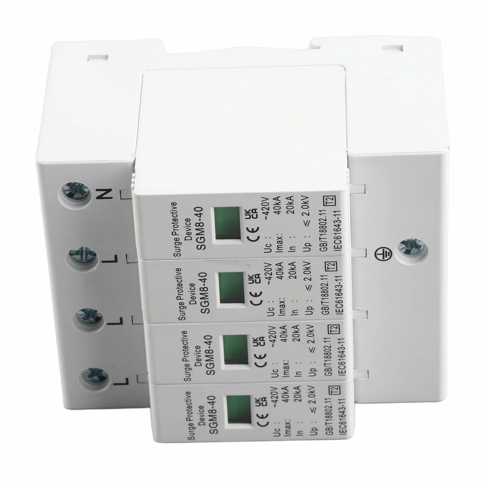 Scaricatore di Sovratensione 4P 40KA, Protezione Contro i Fulmini, Guida DIN, Dispositivo di Sicurezza a Basso Voltaggio per Impianti Elettrici
