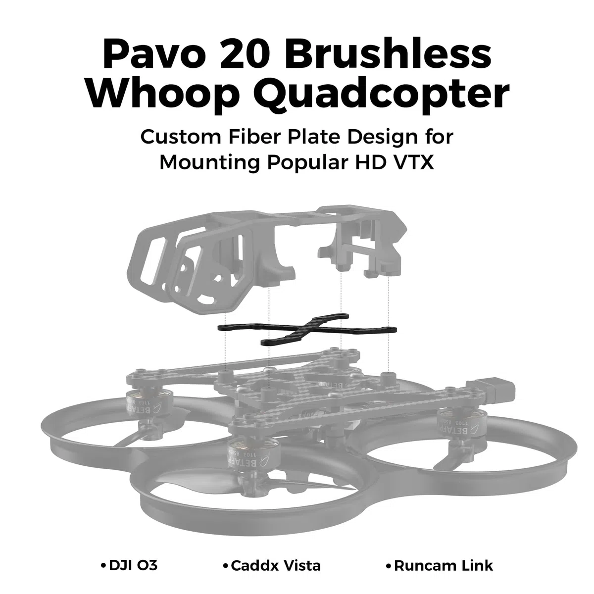 BETAFPV Pavo20 - Telaio Whoop HD VTX, 90 mm, base ruota 90 mm, PA12 Spessato Duct, Installazione Facile, Adatto per VTX Digitali come DJI O3 Air Unit, Rumcam Link, Caddx