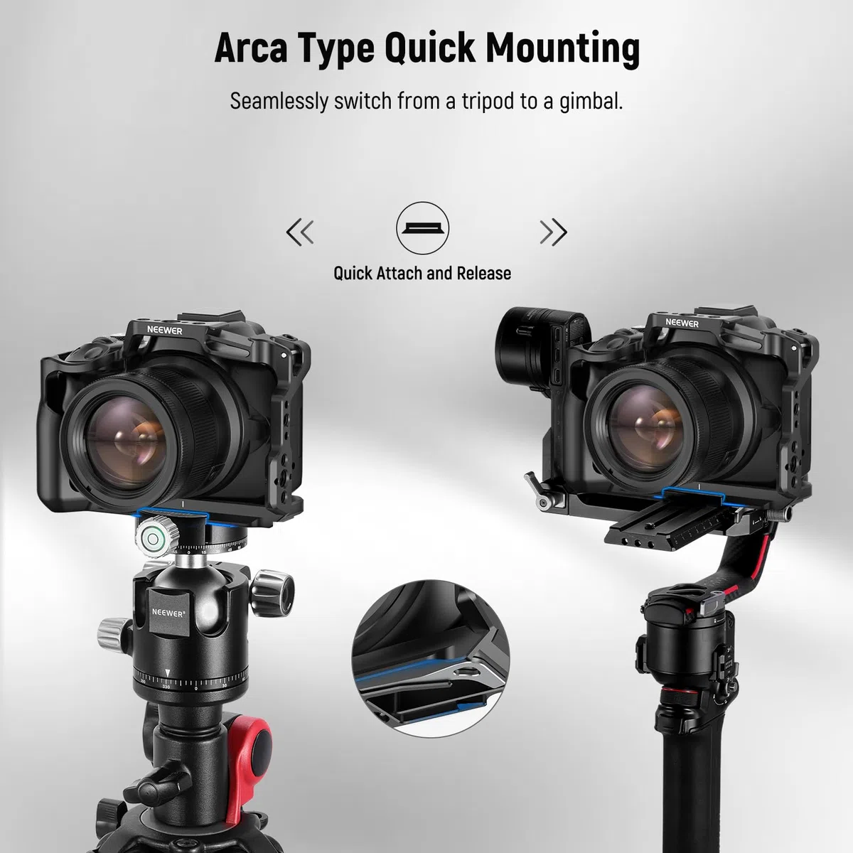 NEEWER R50 Gabbia per Fotocamera Compatibile con Canon EOS R50, Video Rig in Alluminio con Guida NATO, Filettatura 1/4", Fori ARRI 3/8", Slitta Fredda, Compatibile con DJI Gimbal Tipo Arca QR, CA031