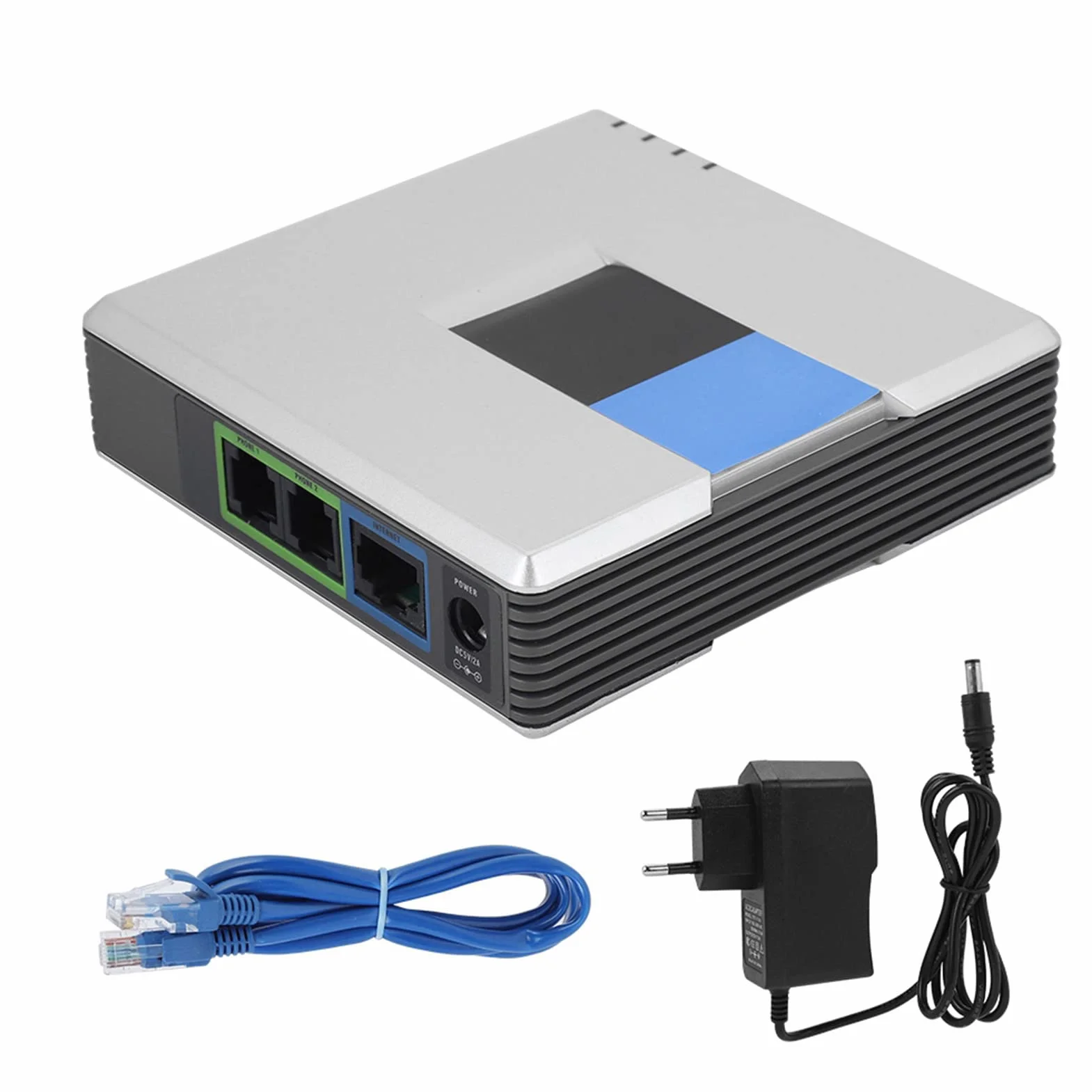 Voip Gatewayinternet Voip Internet Telefono 2 Porte Adattatore SIP RJ45 Cavo per Router Orinaria Pap2t + Telefono = Internazionale Nazionale o (Banda Larga + Router a Banda Larga (Spina europea)