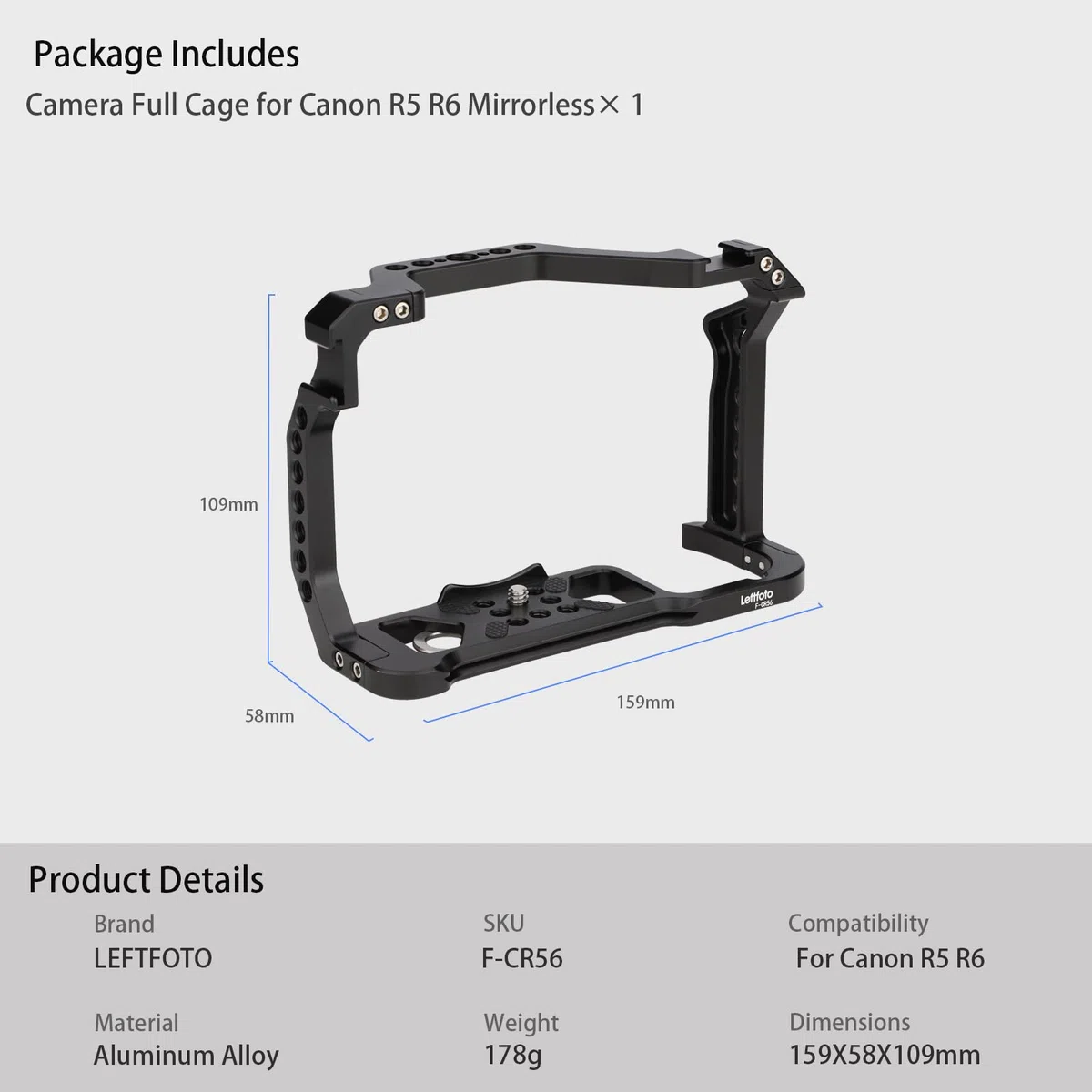 Fotocamera Full Cage per Canon R5 R6 Mirrorless,Estensione Mount Microfono Riempimento Luce Staffa Accessori Filmatura, con Cold Shoe