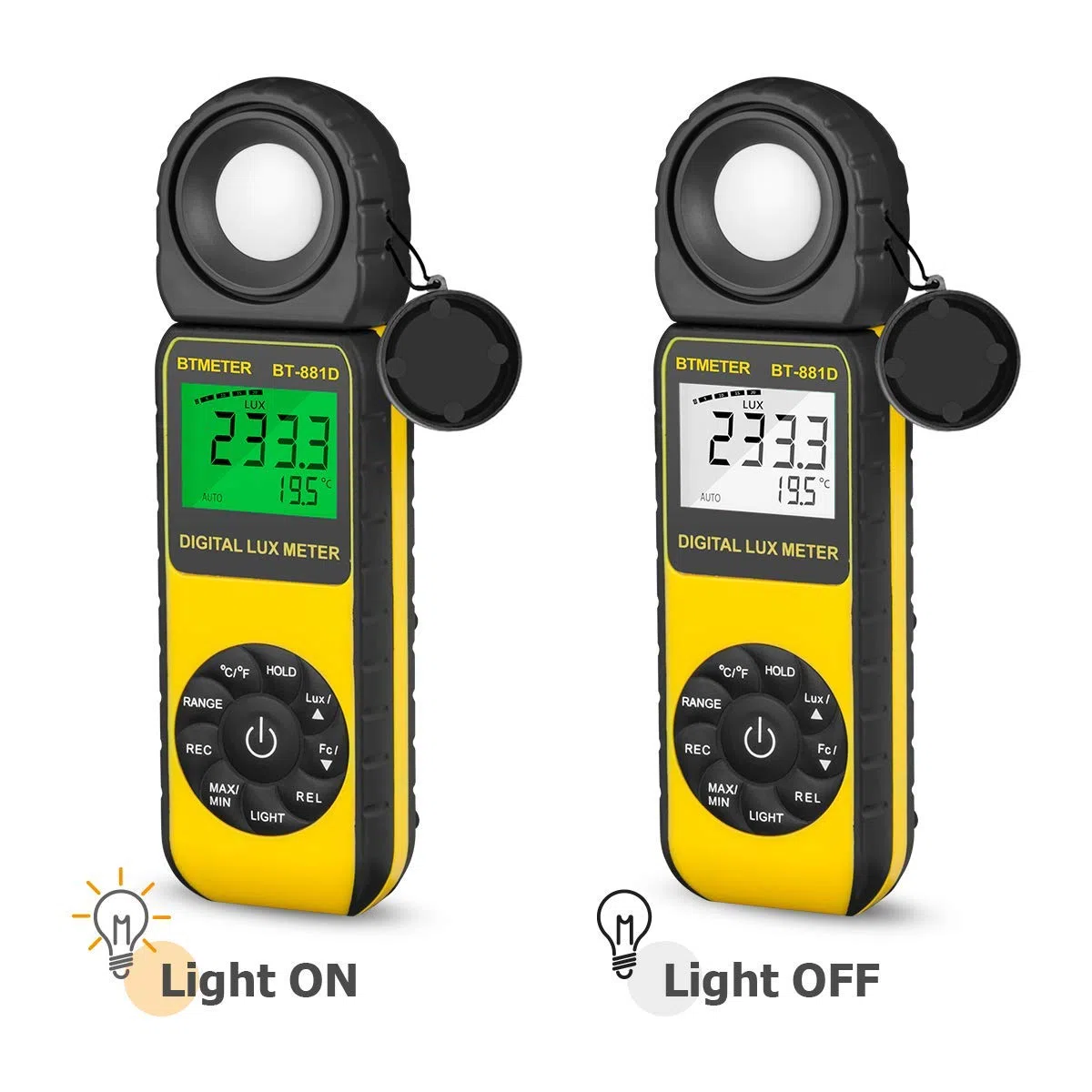 Luxmetro Digital, BTMETER BT-881E Misuratore di Luce Misura 0,01~300,000 Lux/FC, Luxometri Portatile Misuratore Lumen con Temp Ambientale e Schermo Retroilluminato per Piante, Esposimetro, Fotografico