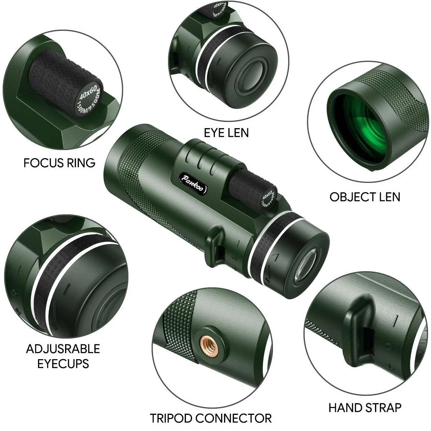 Pankoo 60x40 HD Telescopio monoculare ad alta potenza per adulti con treppiede e adattatore per smartphone - Ideale per birdwatching, escursionismo, viaggi, concerti - Prisma BAK4, colori chiari