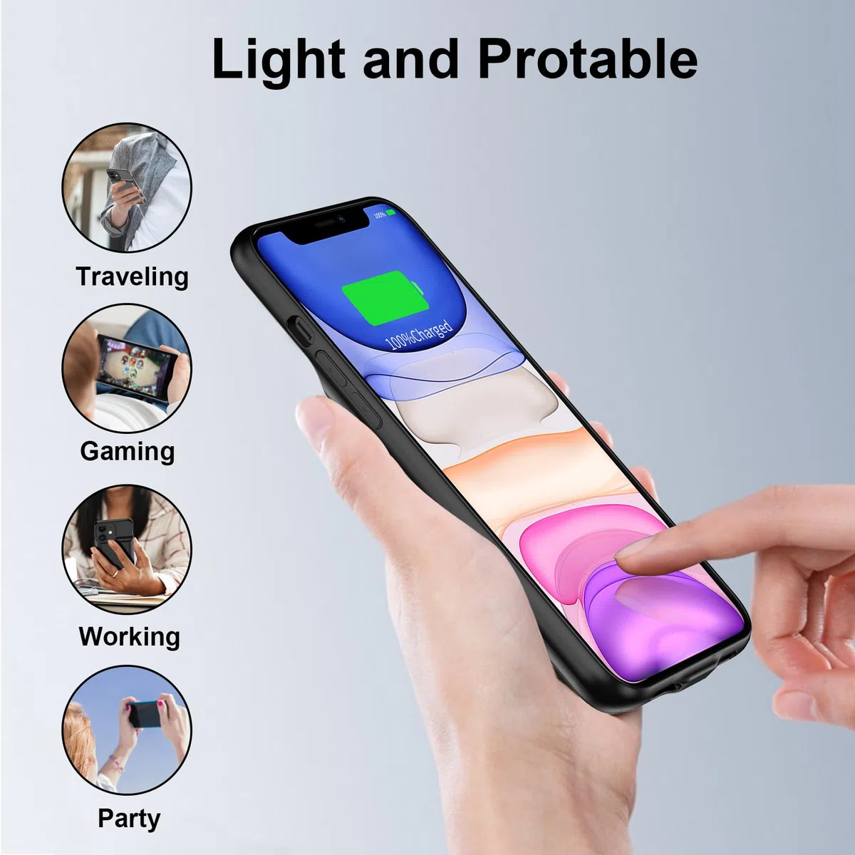 Custodia con batteria per iPhone 11, 7000 mAh, ultra sottile, portatile, estesa, custodia di ricarica per iPhone 11