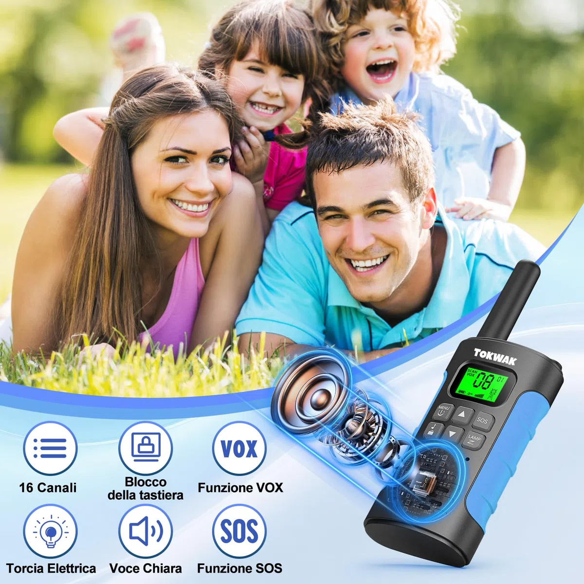 4 Pezzi Walkie Talkie Ricaricabile con Batteria, Walkie-Talkies per Bambini e Adulti, 16 Canali Lungo Raggio Walkie Talkie con Torcia Funzione VOX, Walki Talki per Campeggio Escursioni