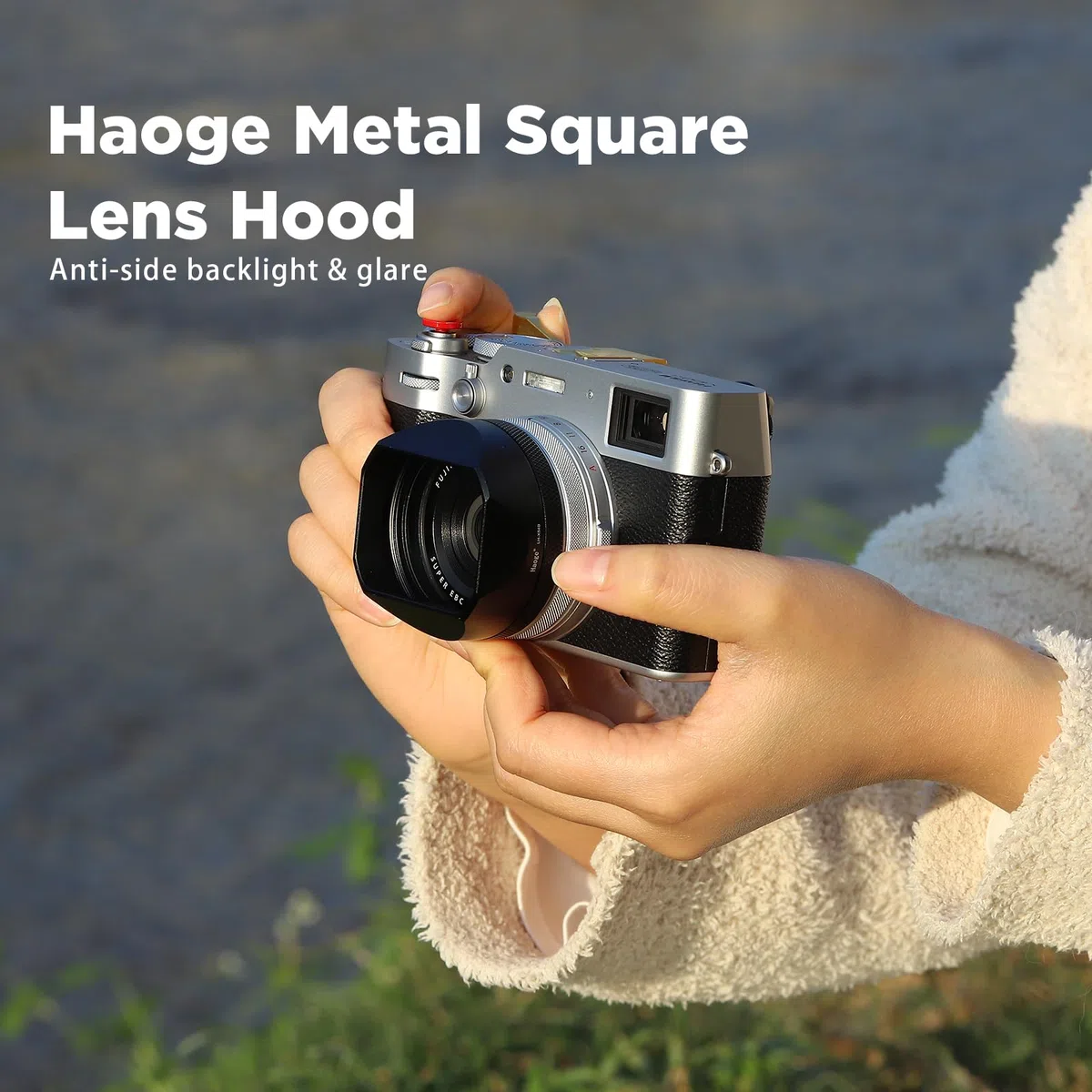 Haoge LH-X54B - Paraluce quadrato in metallo per fotocamera Fuji X100VI X100V, con anello adattatore filtro UV da 49 mm, colore: nero