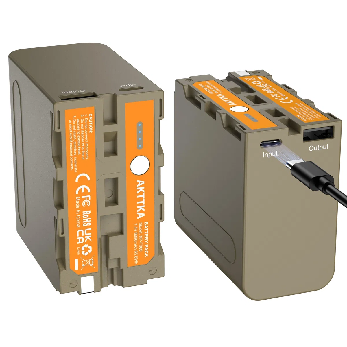 2 Pezzi NP-F960 Batterie Ricaricabili 8890mAh per Sony NP-F970 NP-F550 F570 F750 F770 F930 F950 F960 - Ricarica Rapida USB-C & Uscita USB-A per Fotocamera, Videocamera, Luci LED, Monitor