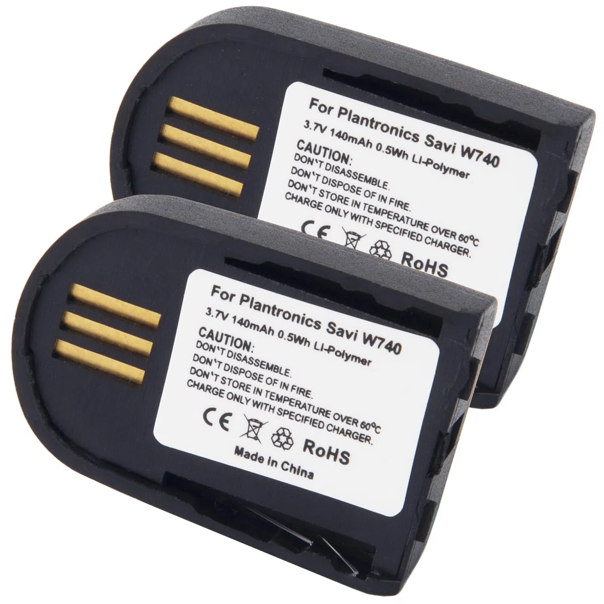 2 batterie compatibili con Plantronics Savi 86507-01, W440, W740, W440-M, cuffie wireless (140 mAh, 3,7 V, ai polimeri di litio) di ricambio per 204755-01