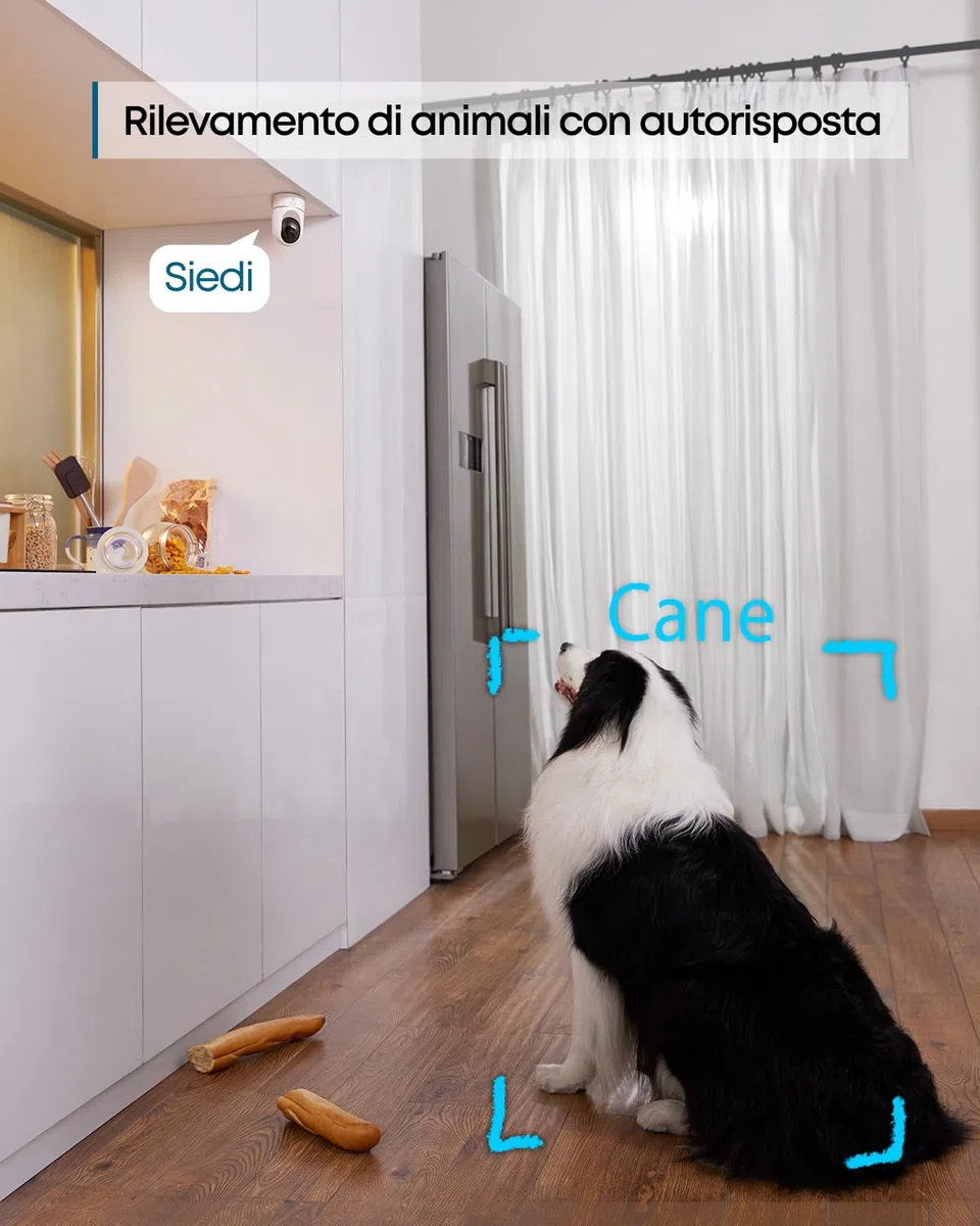 eufy Security IndoorCam E220 telecamera wifi interno, 2K Pan & Tilt, Videosorveglianza con AI per Riconoscimento Persone/Animali, Assistenza Vocale, Visione Notturna, MicroSD non Inclusa