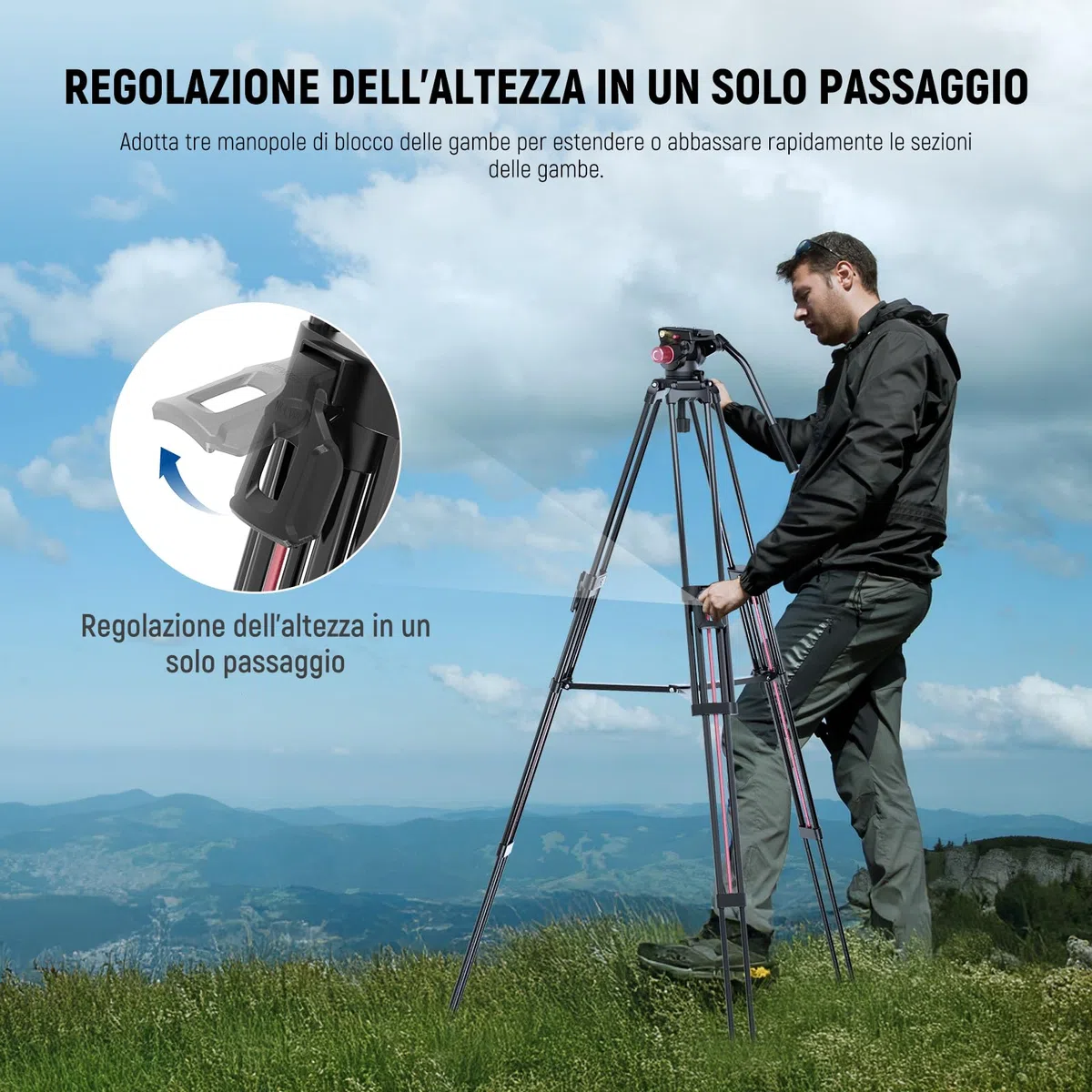 NEEWER LL38 2m Treppiede Video per Fotocamera con Testa Fluida e Panno Pulizia, Tripod in Metallo Robusto con Piastra a Sgancio Rapido in Un Passo Compatibile con Canon Nikon Sony Videocamera, Max 8kg