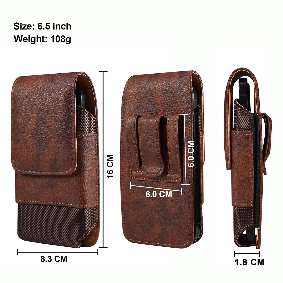 Borsa da Cintura Pelle per Cellulare Uomo, Sacchetto Clip Cintura per Telefono Nero, Verticale Custodia Clip da Cintura per Carte Cellulare Borsello Telefono Pochette Portafoglio Borsa con Portacarte