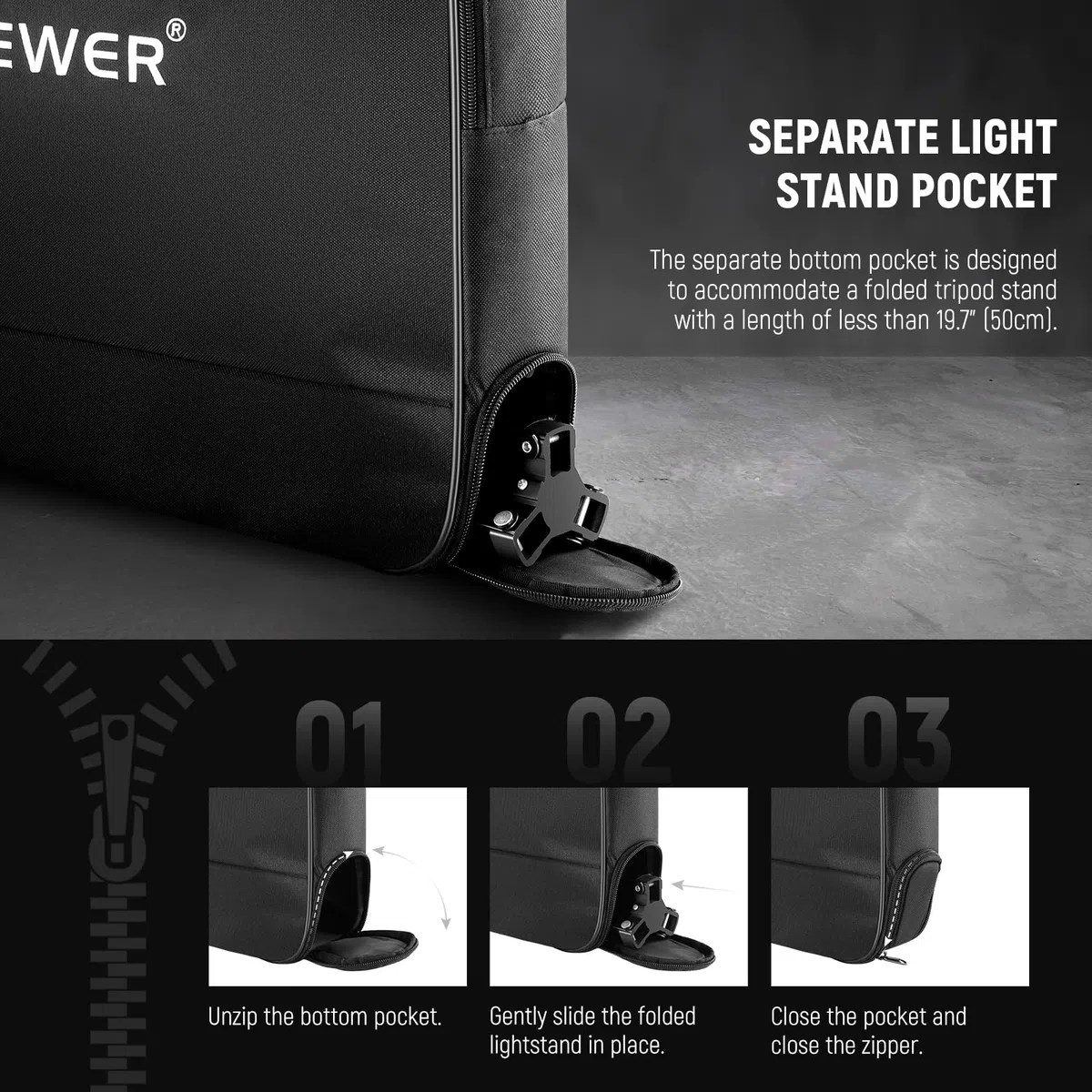 NEEWER Borsa da Trasporto per Ring Light 12" per RH12B RH12C RH10B RH8B, Custodia Protettiva Portatile in Nylon da 50x42cm con Sezione Separata per Treppiede Stativo Luce Piegato Fino a 50cm