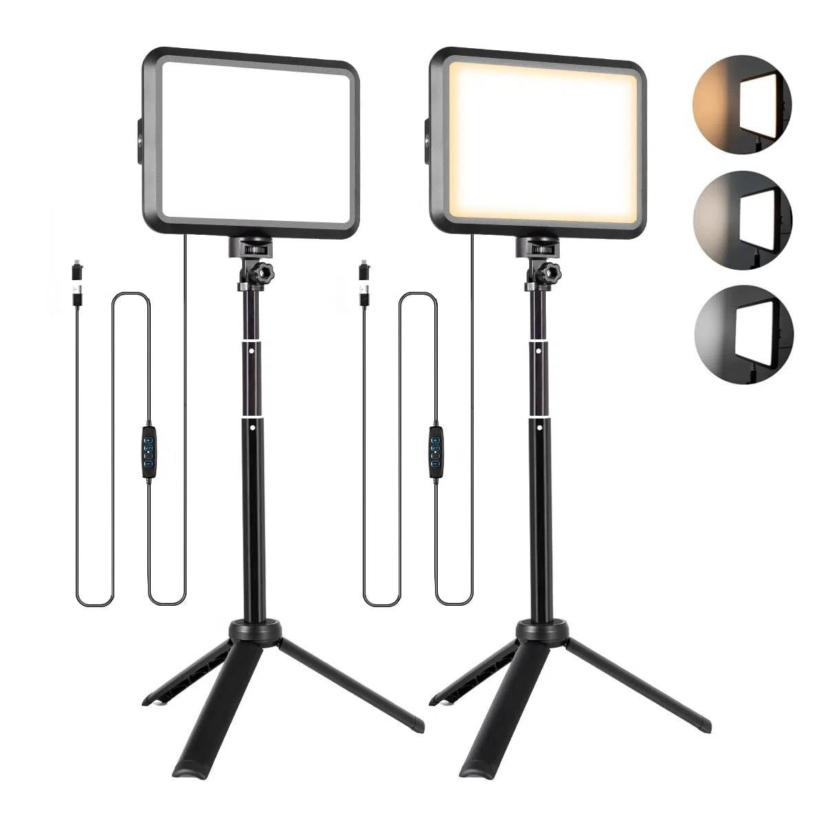 Kit di illuminazione per fotografia, 2 confezioni di luci video da tavolo a LED 2800K-6500K per riprese/zoom/giochi/streaming/TikTok, luce dimmerabile da 14 * 18 cm con 40-60 cm treppiede NV-8InTPLT2P