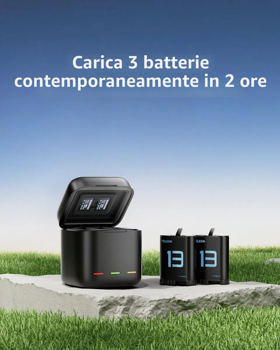 TELESIN Confezione da 2 batterie con caricatore per GoPro Hero 13 Black, batterie a lunga durata come quelle originali + custodia di ricarica Fast Charge per accessori Go Pro 13 Black