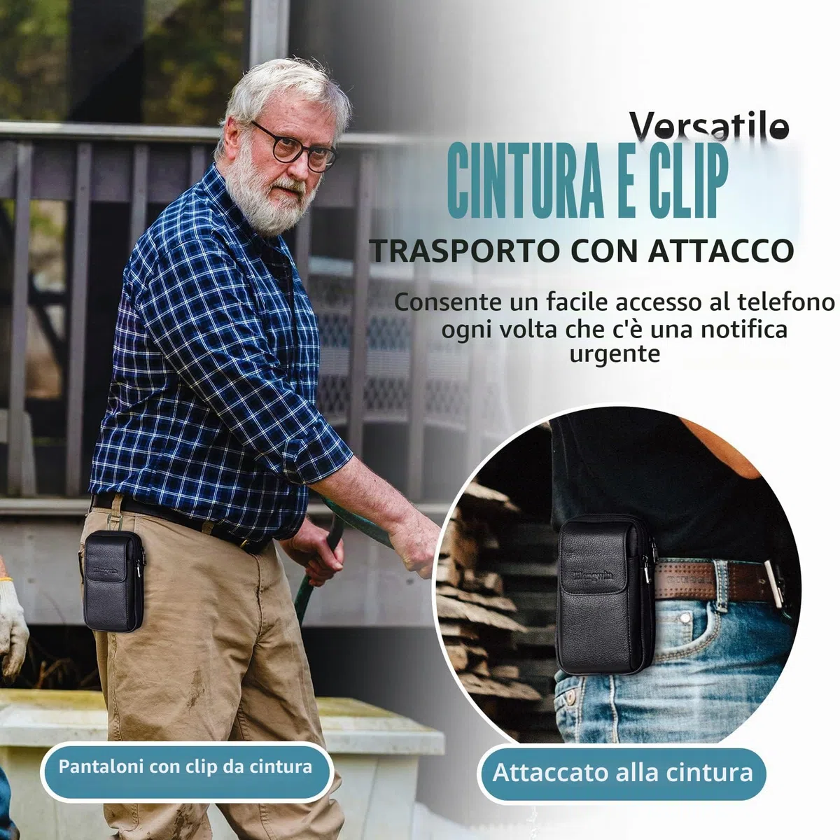 Borsa a Tracolla per Telefono Cellulare con Cinturino, Marsupio per Uomo, Porta Smartphone in Vera Pelle, Borsellino Portafoglio da Viaggio, Piccolo Marsupio con Chiave per Carta Fionda