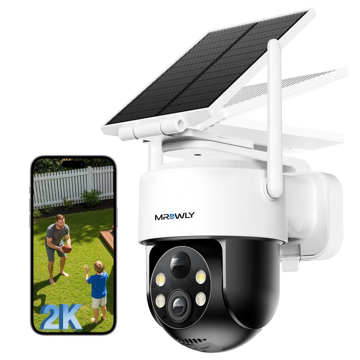 2K Telecamera WiFi Esterno Senza Fili Solare, Installazione Flessibile Videocamera Sorveglianza Esterno con Batteria, 3MP Visione Notturna a Colori, 360° PTZ, Rilevamento PIR, 2.4GHz, IP65