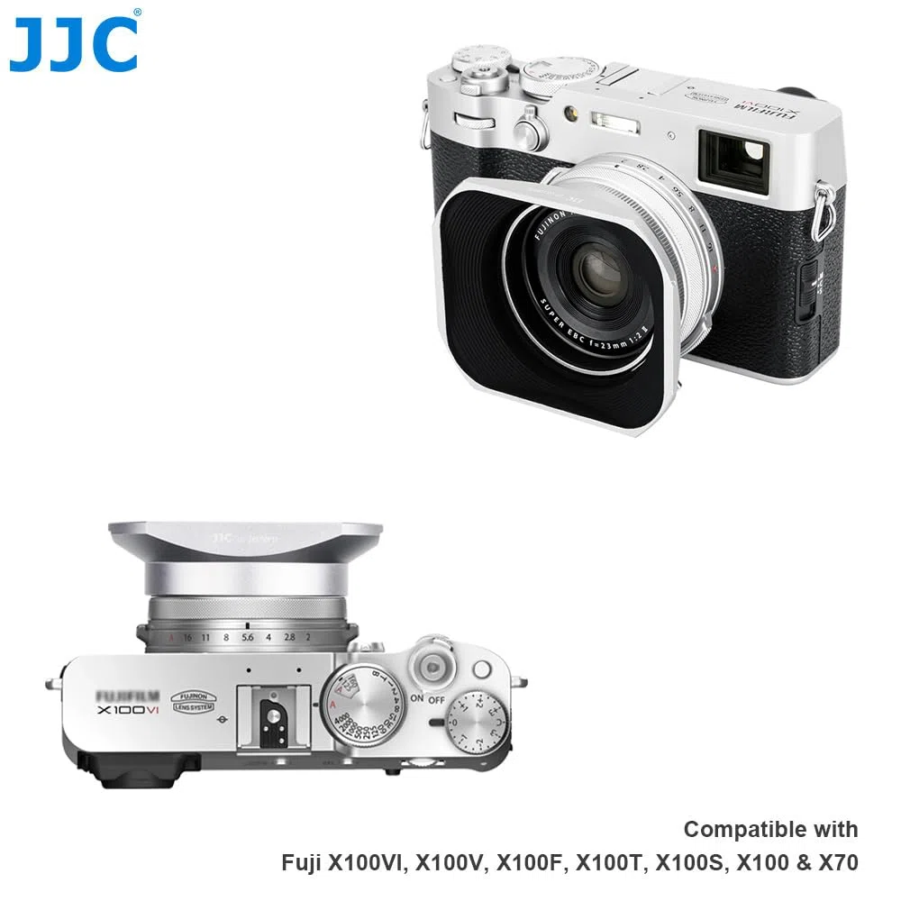 JJC Paraluce per Fujifilm Finepix X100VI, X100V, X100F, X100S, X100T, X100, X70 con Copriobiettivo, Sostituisce Fuji LH-X100 (Argento)