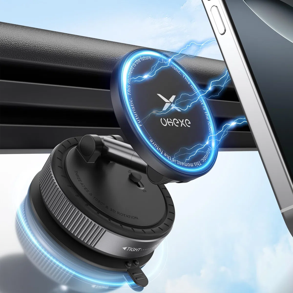 Supporto da auto magnetico con ventosa per telefono cellulare Magsafe, Supporto telefono auto a ventosa ultra regolabile 360° per iPhone 17 Pro Max 16 15 14 13 12 Air Plus (Nero)