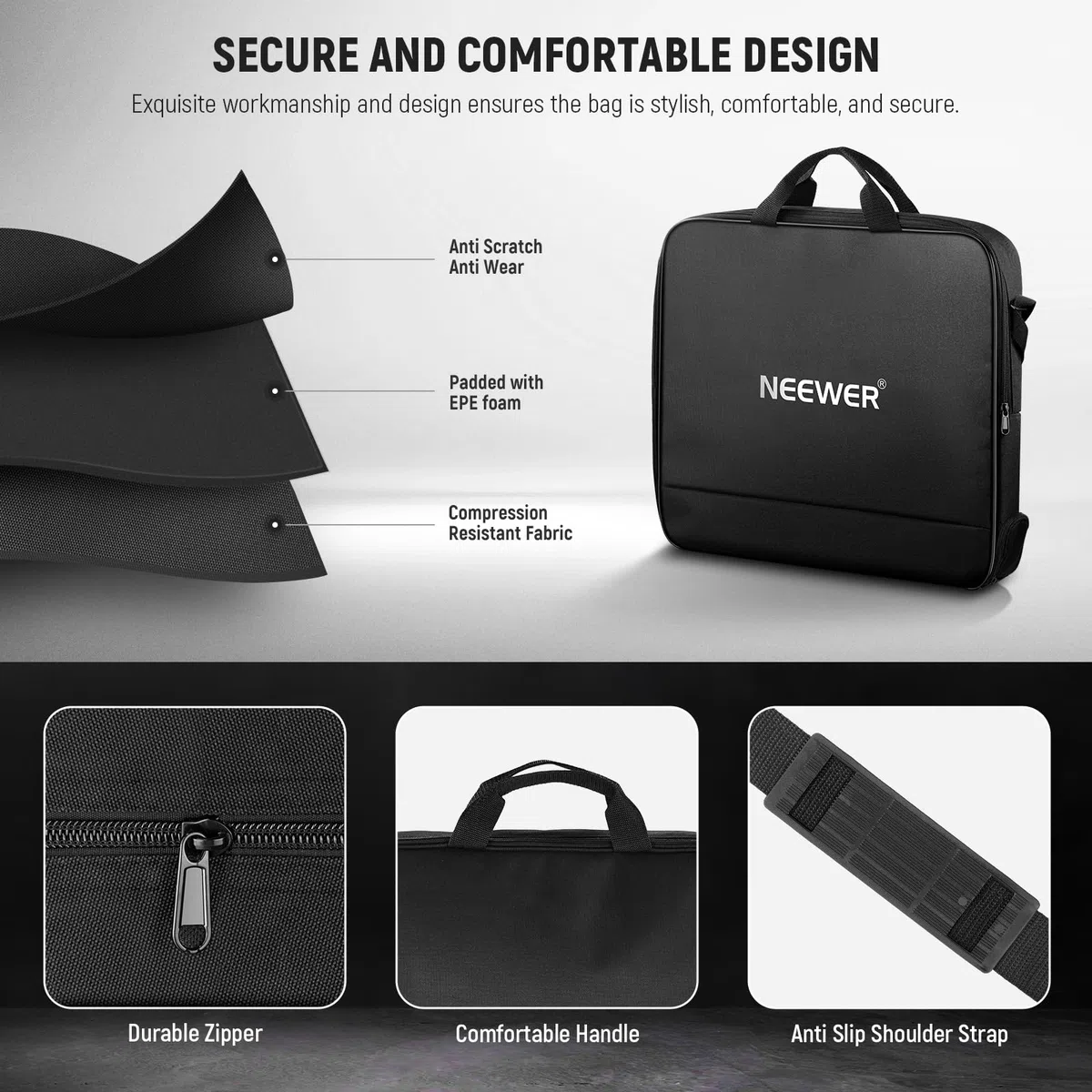 NEEWER Borsa da Trasporto per Ring Light 12" per RH12B RH12C RH10B RH8B, Custodia Protettiva Portatile in Nylon da 50x42cm con Sezione Separata per Treppiede Stativo Luce Piegato Fino a 50cm