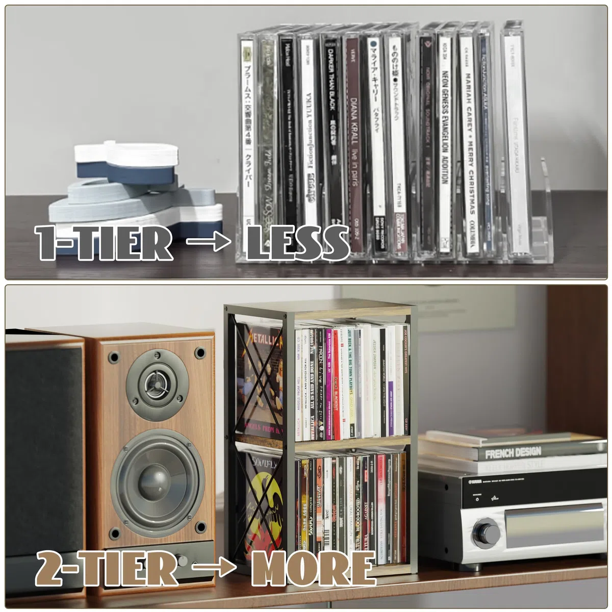 Alyoen Organizer per CD a 2 ripiani, in legno, può contenere fino a 30 CD, porta CD per esposizione, ripiano per CD di alta qualità per casa e ufficio, ideale per gli appassionati di musica