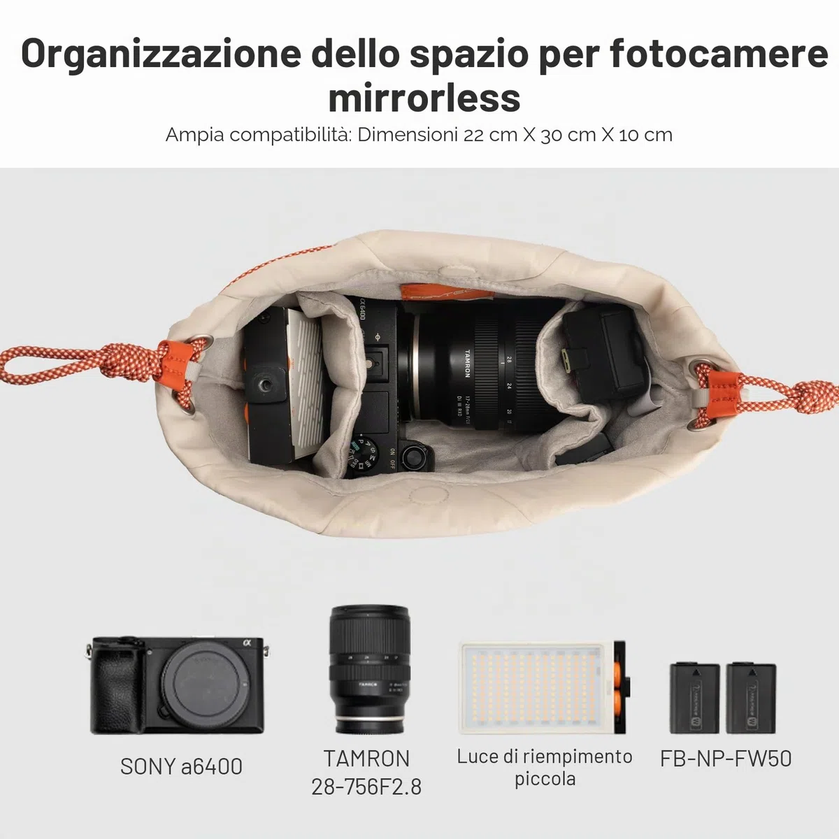 PGYTECH OneGo Borsa a Tracolla per Fotocamera con Coulisse, Custodia Morbida Compatibile con Fotocamere Mirrorless Nikon/Canon/Sony/Fuji/Action/DJI OSMO Pocket 4/3, Bianco