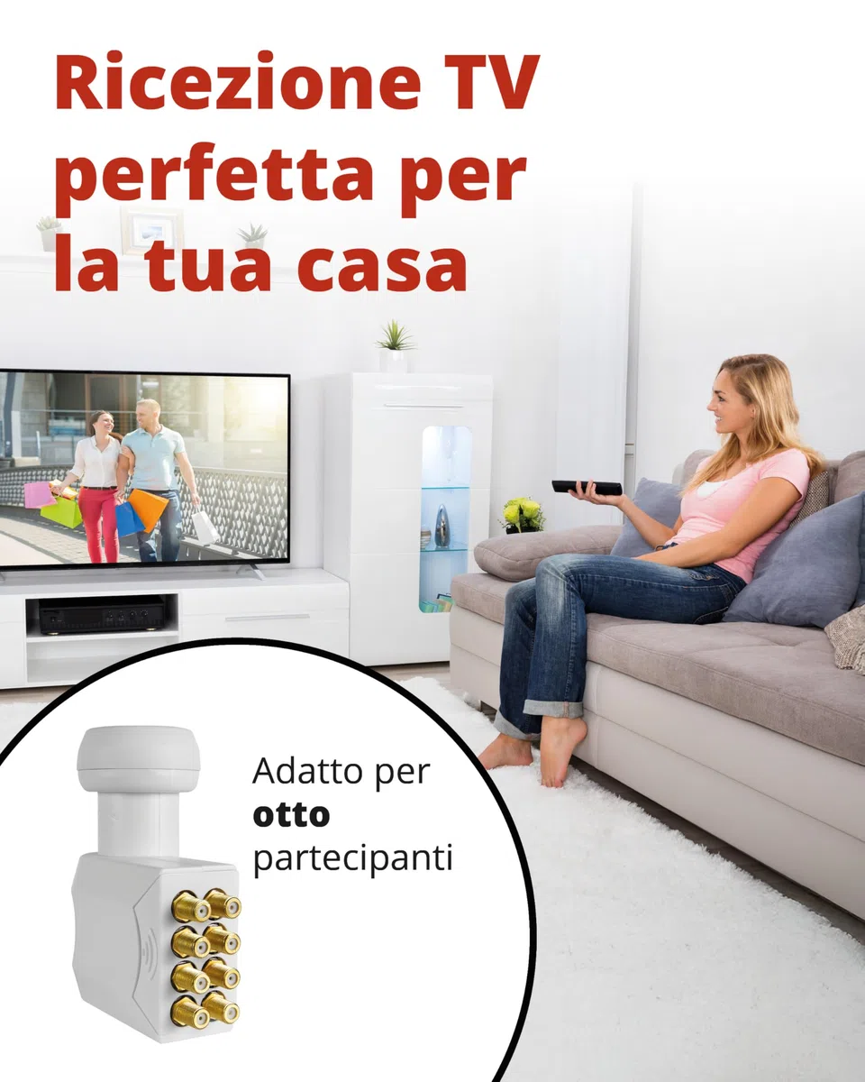 Megasat HD-Profi Octo LNB – LNB universale (8 partecipanti, 0,1 dB, connettori placcati oro, protezione dalle intemperie) – Bianco