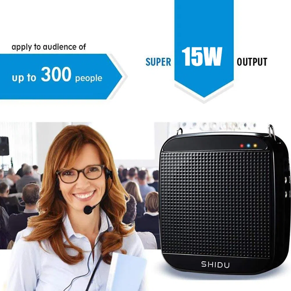 Amplificatore vocale portatile 15W, SHIDU Amplificatore vocale Mini con cuffia microfono cablata Ricaricabile Microfono e sistema altoparlante PA per insegnanti, Canto, Aula, Guida turistica, Yoga
