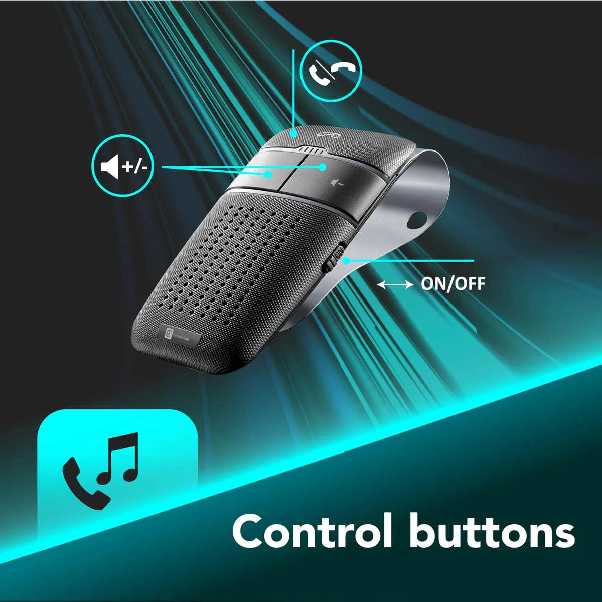 Cellularline - Easy Drive - Vivavoce Bluetooth per Auto con Funzione Dualphone - Talk Time 20h - Recharging Time 2h - Riproduci Suono e Indicazioni GPS dal Tuo Smartphone - Nero