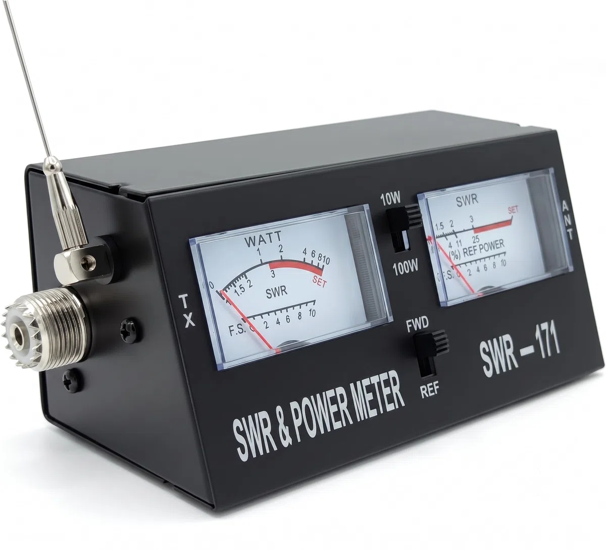 SWR-171 Rosmetro Wattmetro Analogico 1.5-150 MHz Misuratore di Onde Stazionarie SWR e Potenza 10/100W per Radio CB e VHF con Connettori PL (UHF) Compatto e Portatile