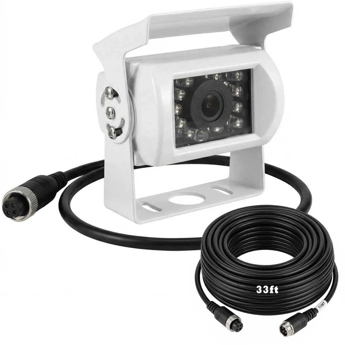 Telecamera di retromarcia a 4 pin, resistente, 18 LED, visione notturna, impermeabile, con cavo da 10 m, per camper, rimorchi, pickup, camper, autobus, furgoni e roulotte (senza linea guida)