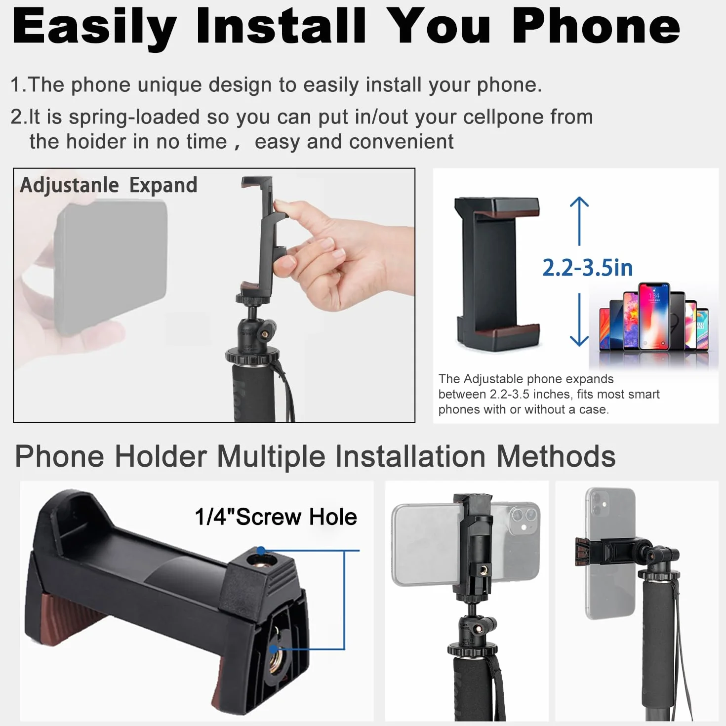 Koolehaoda Monopiede in fibra di carbonio, monopiede portatile a 6 sezioni, per fotocamera compatta e portatile, portata massima 10 kg, MP286C