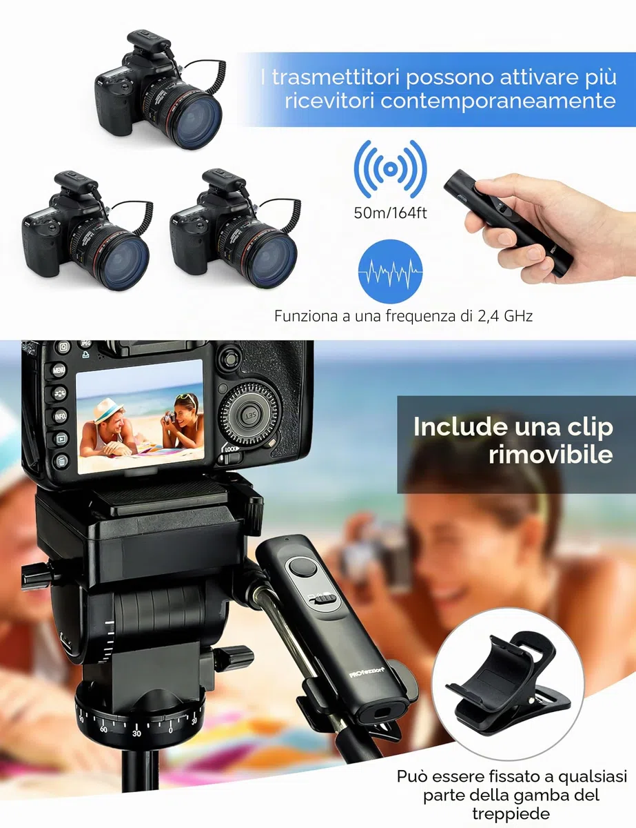 PROfezzion 165ft Telecomando Senza Fili Scatto a Distanza per Canon EOS R8 R7 R10 R100 R50V R RP R6 R6 Mark II III 90D 80D 70D 60D 77D 2000D 1300D 850D 800D 760D 750D 700D 650D 600D 250D 200D e altro