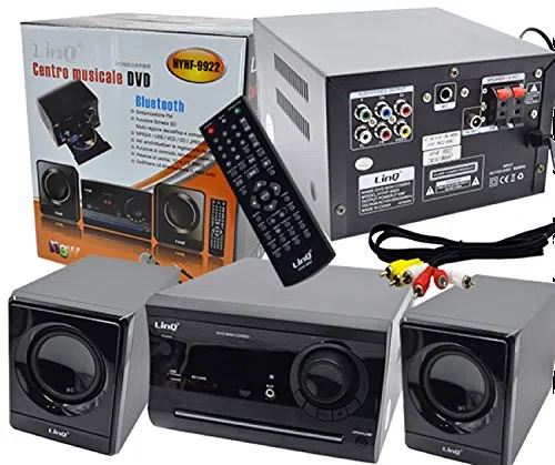 RGDIGITAL - IMPIANTO STEREO MUSICALE KARAOKE LETTORE DVD FILM HOME THEATRE 2.1 DOLBY USB RADIO FM BLUETOOTH LINQ HYHF-9922