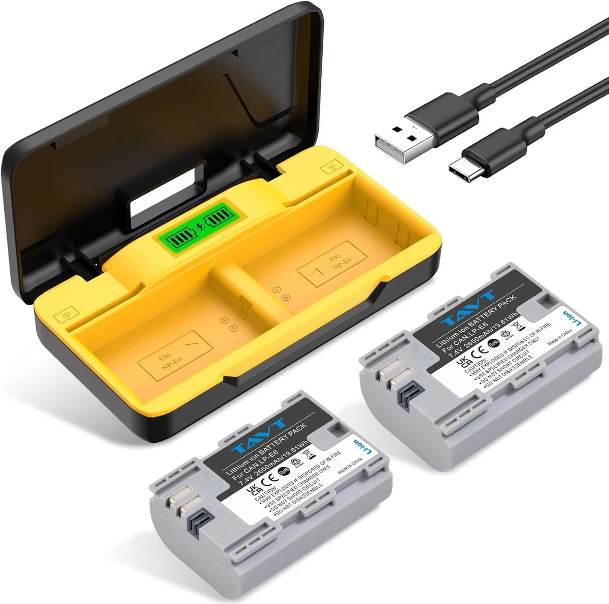 2Pcs 2650mAh LP-E6 LP-E6NH LP-E6n Batteria e Caricabatteria per Canon EOS R7, R6, R5, R, 6D Mark II, 5D Mark IV, 5D Mark III, 5DS, 5DS R, 5D Mark II, 80D 90D 6D 7D, 7D Mark II