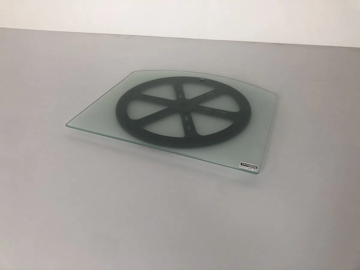 Base girevole, supporto per tv e pc in vetro sagomato temperato satinato dimensioni cm 40x36 -GK40