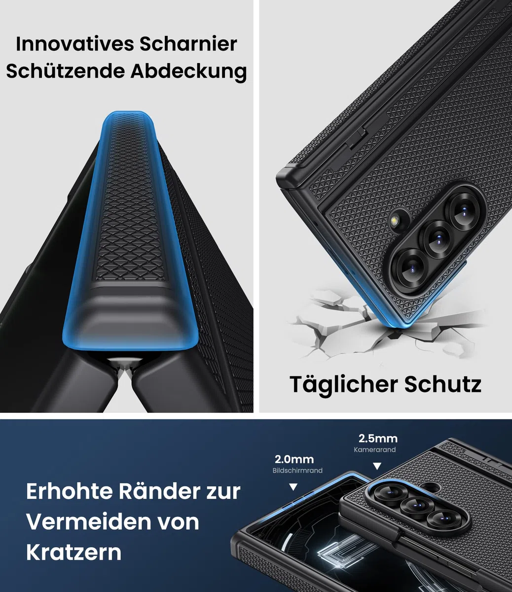 Cover con supporto per Samsung Galaxy Z Fold 7, Supporto, Protezione Schermo Anteriore, Pellicola protettiva Resistente, Antiurto per schermo frontale, Sottile, Nero