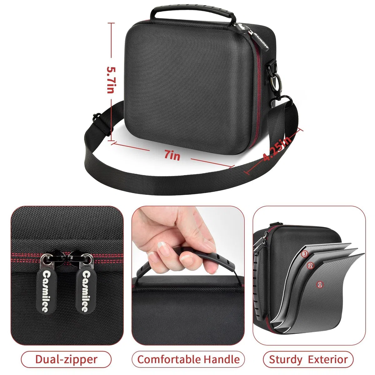 casmilee Custodia per fotocamera digitale mirrorless Sony Alpha ZV-E10 Alpha a6400/ a6700/ a6100/ a6000/ a6600/ a6500, borsa da viaggio rigida con tracolla per obiettivi e accessori (nero, M)