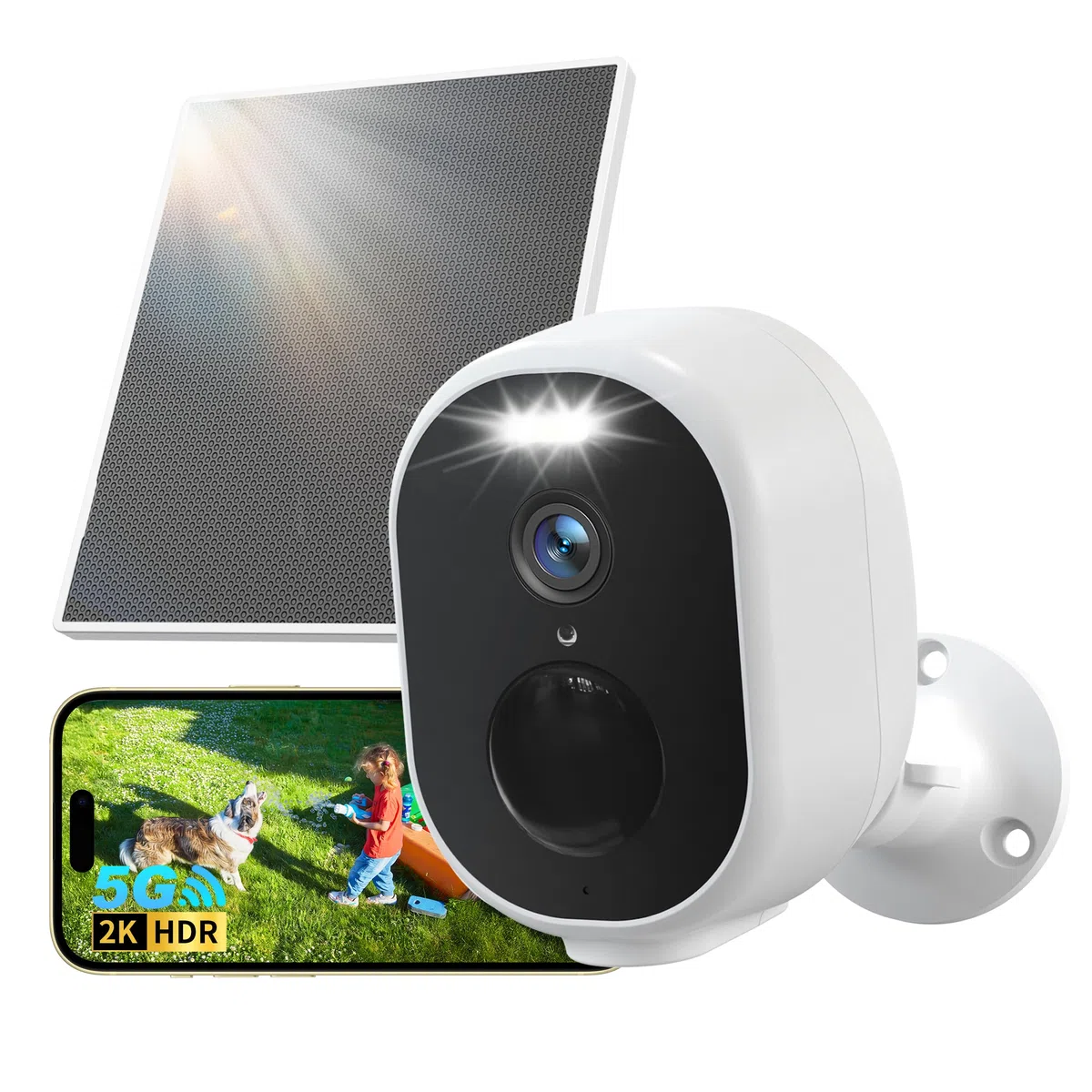 GNCC 2K Telecamera Wi-Fi Esterno Batteria Senza Fili Con Solare Pannello | Videocamera Esterno con Visione Notturna a Colori, Audio Bidirezionale, Allarmi PIR, Funziona con Alexa, 2.4G/5GHz WiFi, IP65