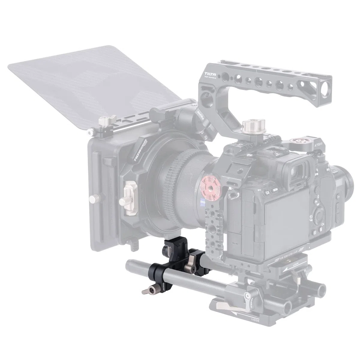 TILTA Supporto per asta LWS 15 mm per scatola opaca Tilta Mirage, perni di posizionamento per supporto per obiettivo a doppia asta Regolazione orizzontale MB-T16-LS