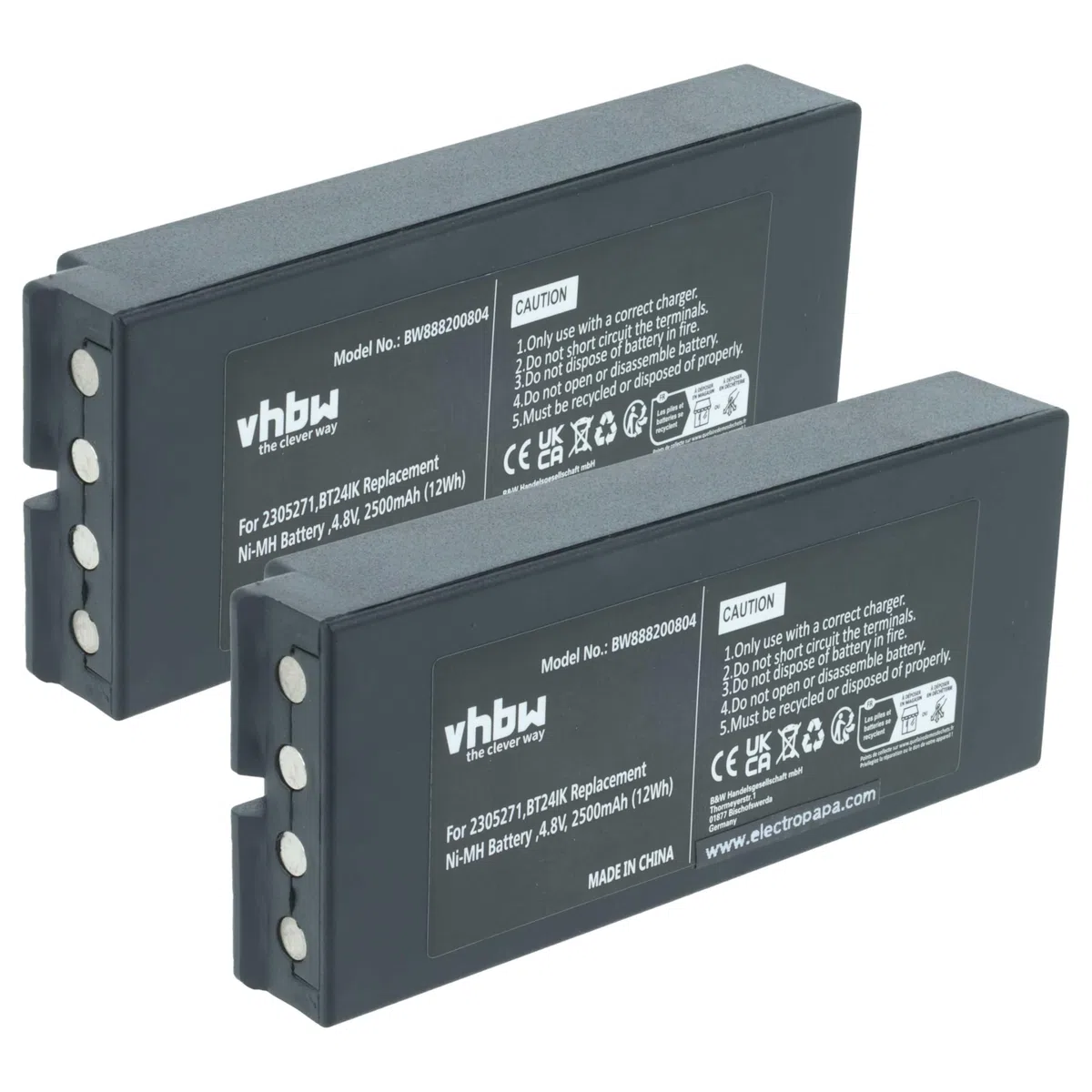 vhbw 2x batteria sostituisce Danfoss 2305271, BT24IK per Radiocomando Industriale, Telecomando (2500mAh, 4,8V, NiMH) - Nero