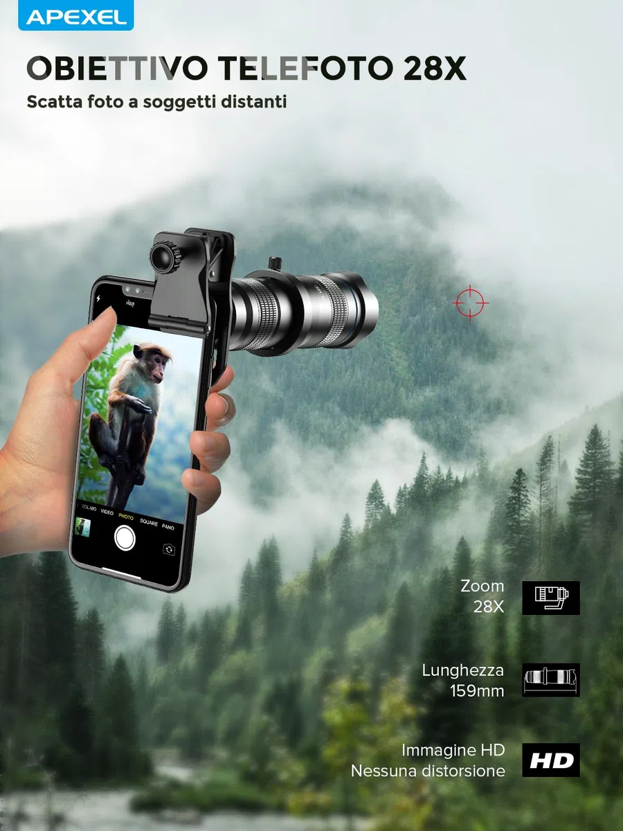 Apexel teleobiettivo per smartphone,obiettivo per smartphone ad alta potenza 28x HD Funziona con iPhone Samsung Pixel Android Qualsiasi smartphone