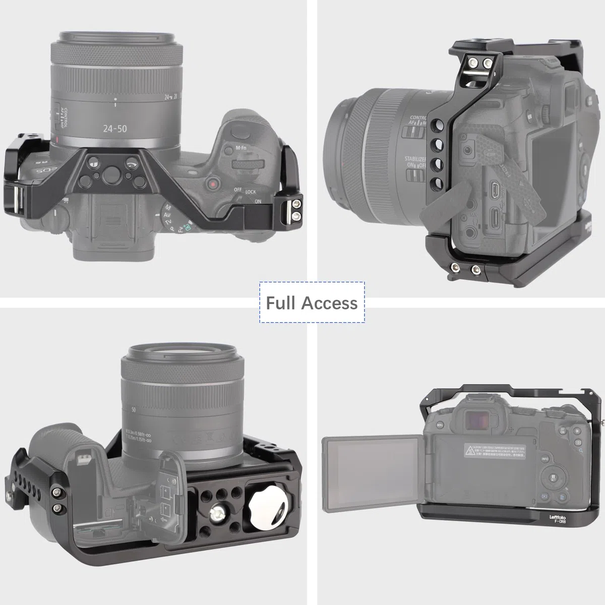 LEFTFOTO Gabbia per fotocamera Canon EOS R8 con base Arca, scarpa fredda, slot per cinghia, fori per viti da 1/4 e 3/8", compatibilità stabilizzatore DJI RS - per riprese video Vlog