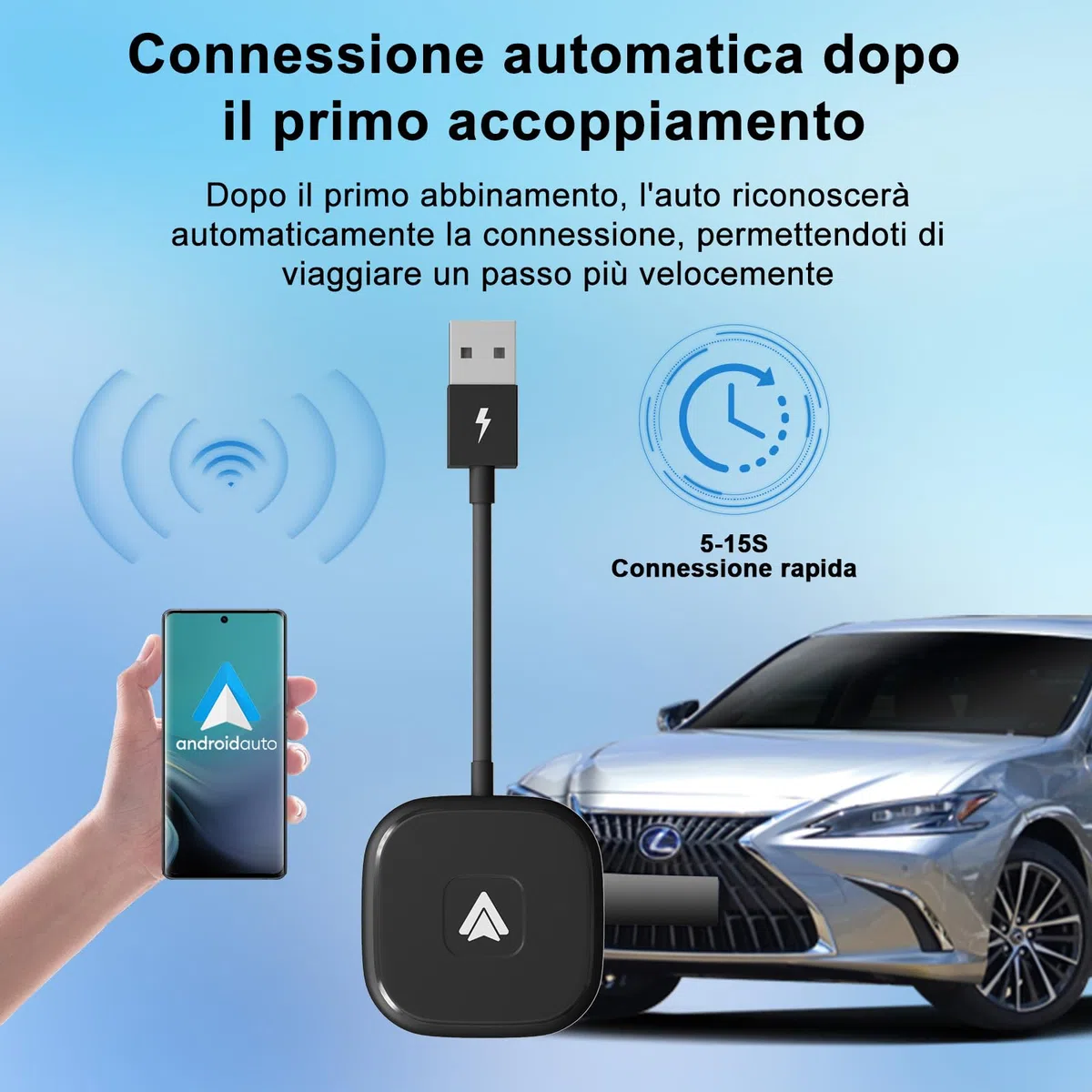 Adattatore Senza Fili Android Auto, Dongle USB C/USB per Autoradio Cablato OEM, Adattatore Wireless Compatibile con il 98% delle Auto