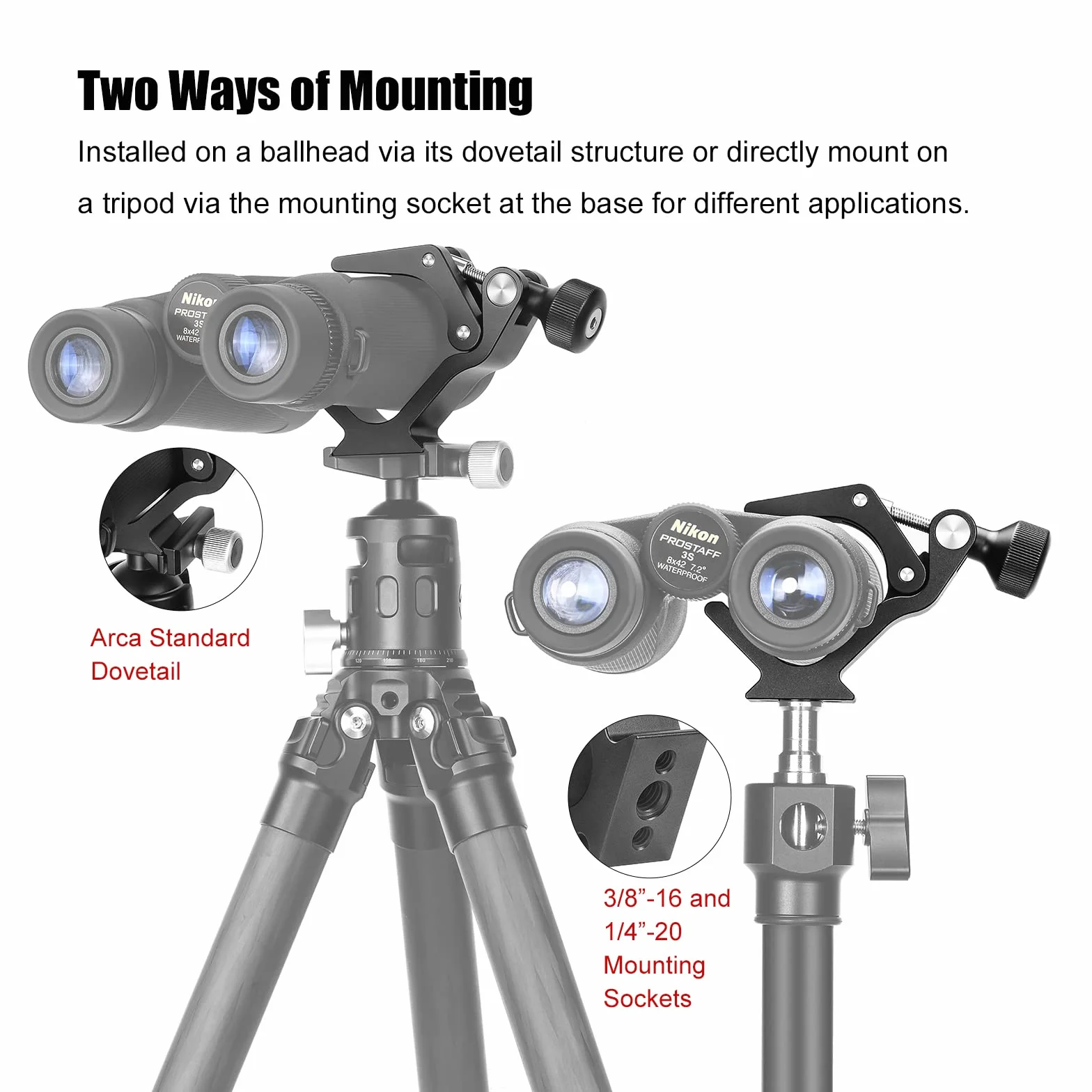 SUNWAYFOTO CC-09 Adattatore universale per treppiede binocolo Super morsetto con adattatore Arca Swiss, compatibile con tutti i treppiedi, 1/4 e 3/8