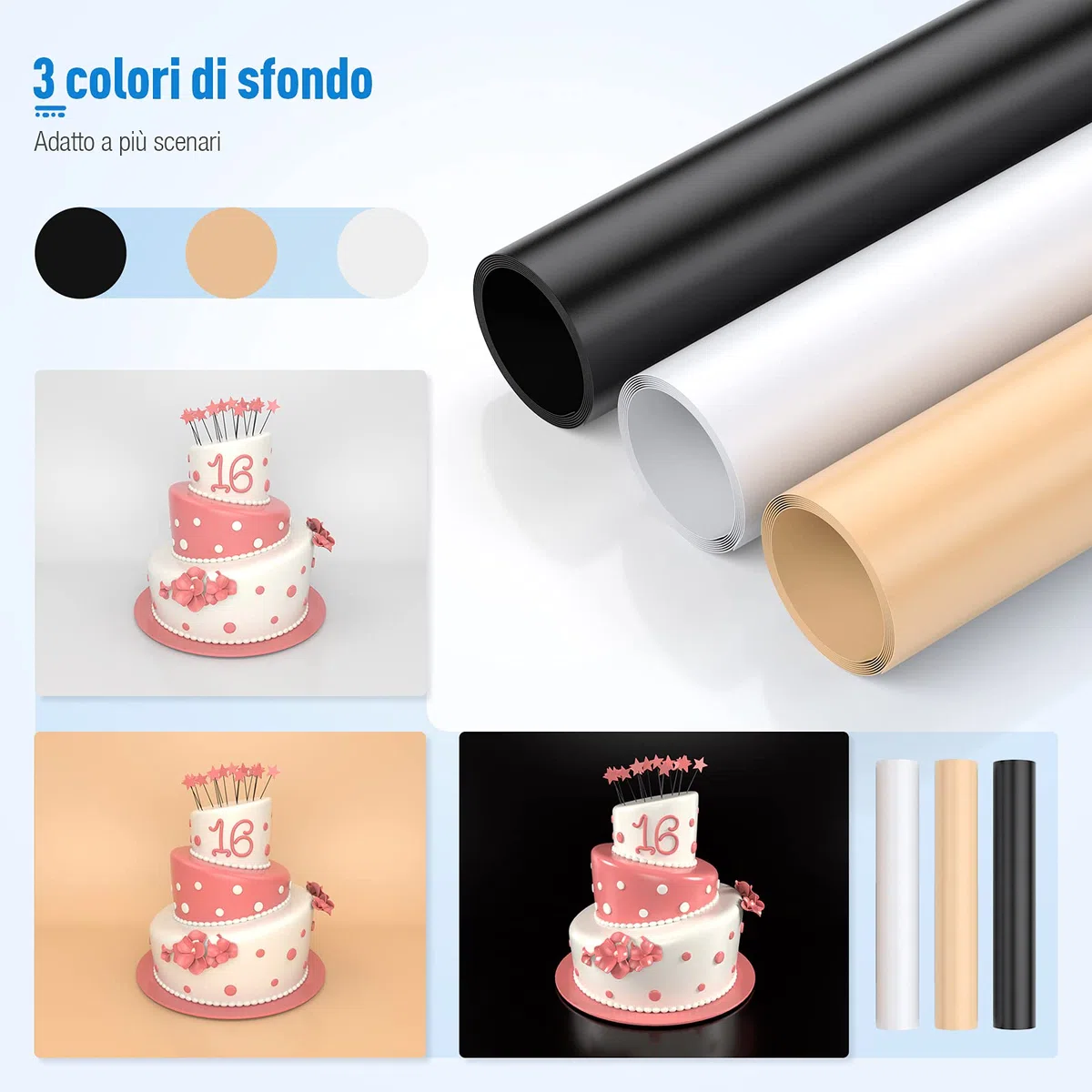 OMBAR Scatola Luminosa per Studio Fotografico Portatile, Dimmabile, LED, Tenda di Illuminazione per Shooting 80 x 80 x 80cm, Luminosità Regolabile, 3 sfondi Bbianco, Nero, Arancione)