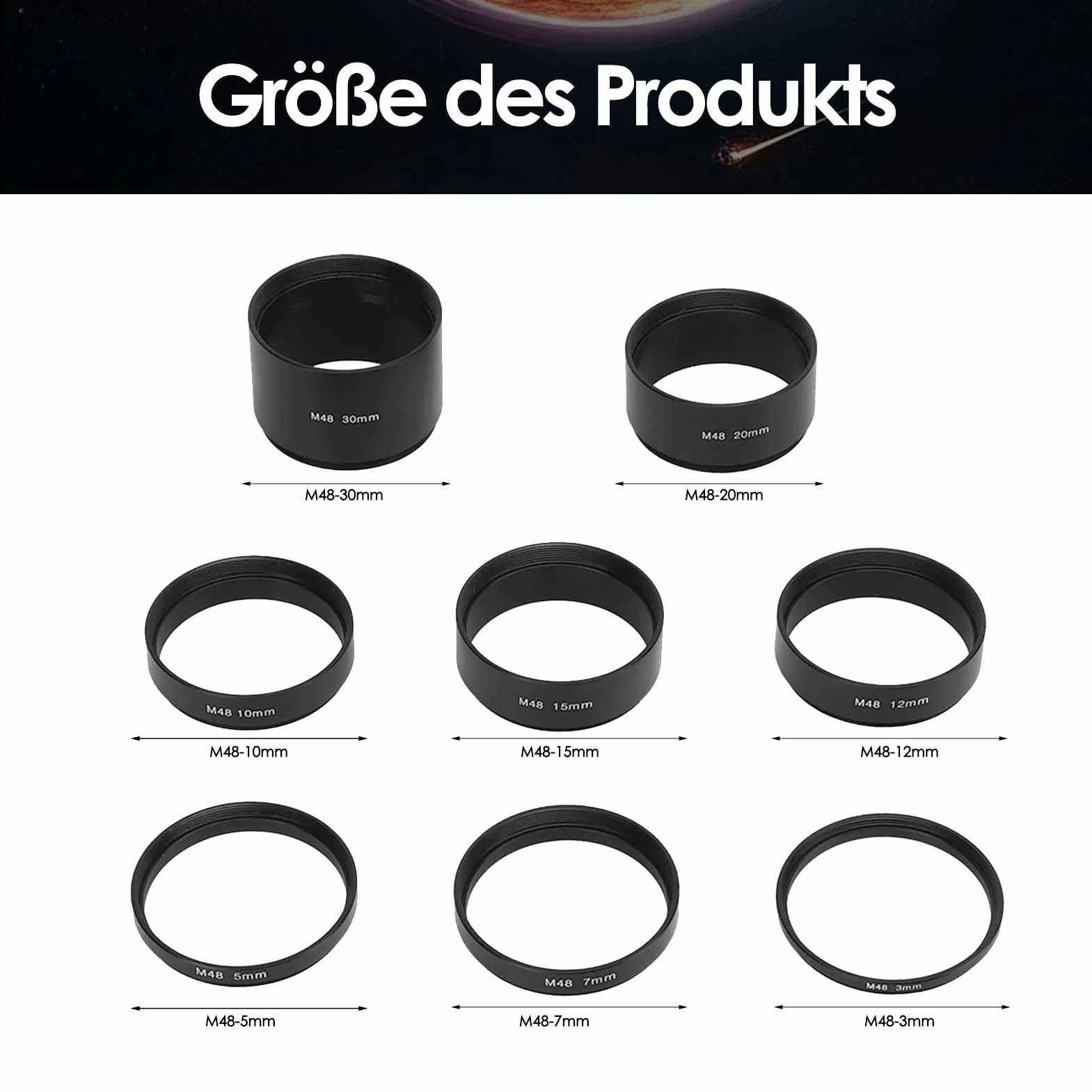Set di 8 Tubi di Prolunga per Lunghezza Focale M48x0,75, Elimina i Problemi di Messa a Fuoco, di Prolunga 3 5 7 10 12 15 20 30 Mm, per la Fotografia del Telescopio