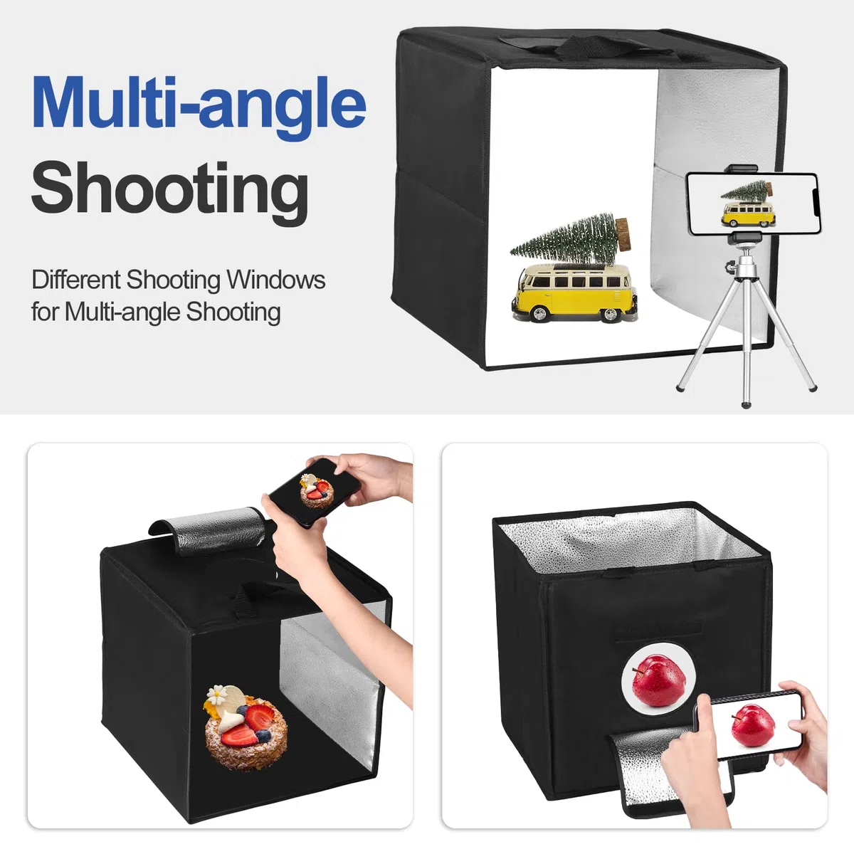 EMART Photo Studio Light Box, Scatola Fotografia 30x30x30cm per Fotografia, Tenda Pieghevole con 120 Luci LED e 6 Sfondi Colorati per Fotografico